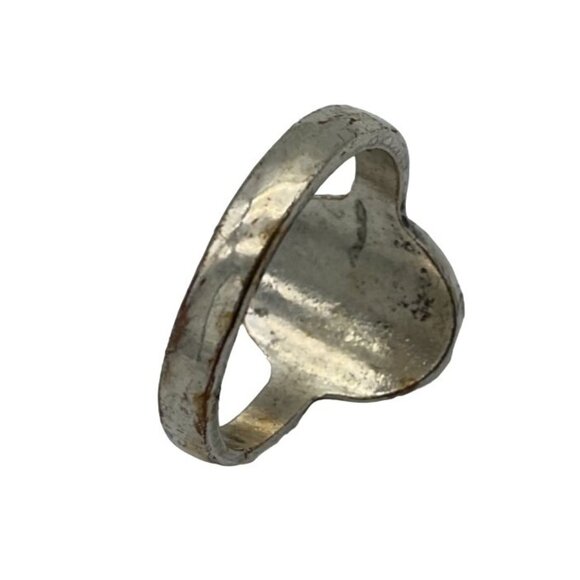 Silver Tone Oval Blue Veined Stone Solitaire Filigree Frame Ring 6.5 - Picture 5 of 6